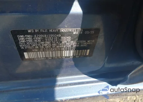 2015 Subaru Impreza Premium Plus z USA, uszkodzony, nr VIN JF1GJAK67FH013122